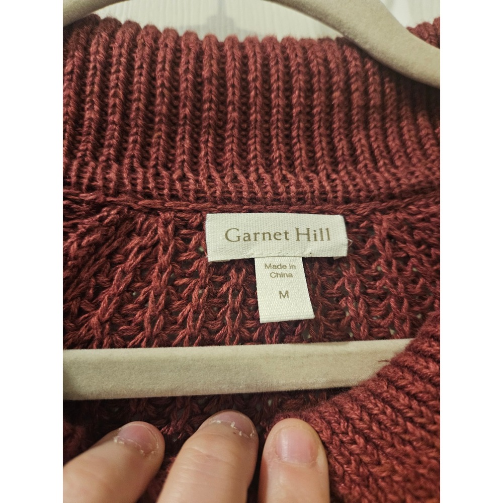 Garnet Hill Maren Linen Chunky Knit Button-Front Cardigan in Deep Burgundy - Picture 3 of 7